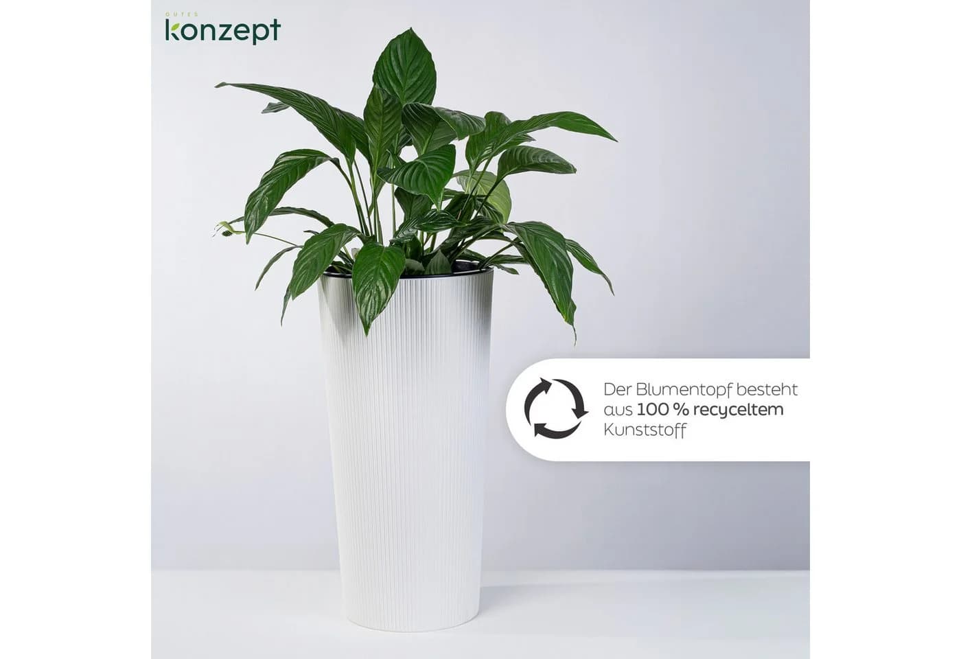 KONZEPT Blumentopf Hoch mit Einsatz Rillenstruktur Weiß