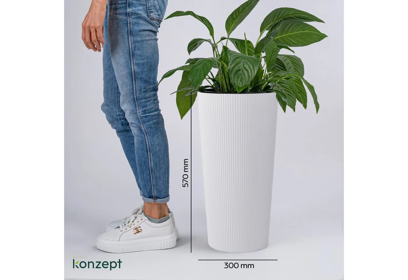 KONZEPT Blumentopf Hoch mit Einsatz Rillenstruktur Weiß - Bild 3
