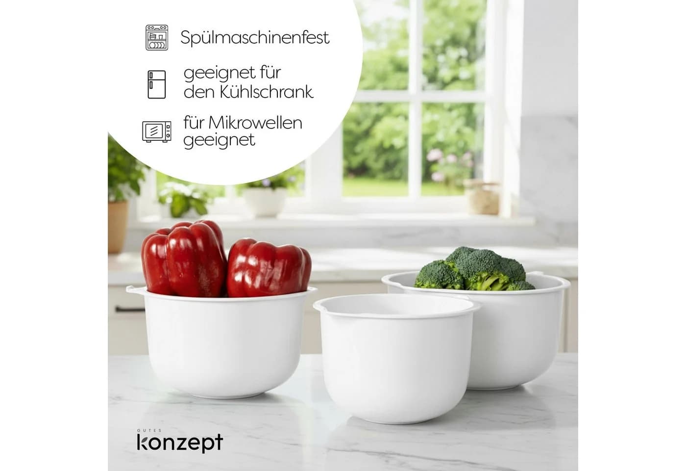 KONZEPT Rührschüssel Set 3-teilig Weiß Kunststoff - Bild 4