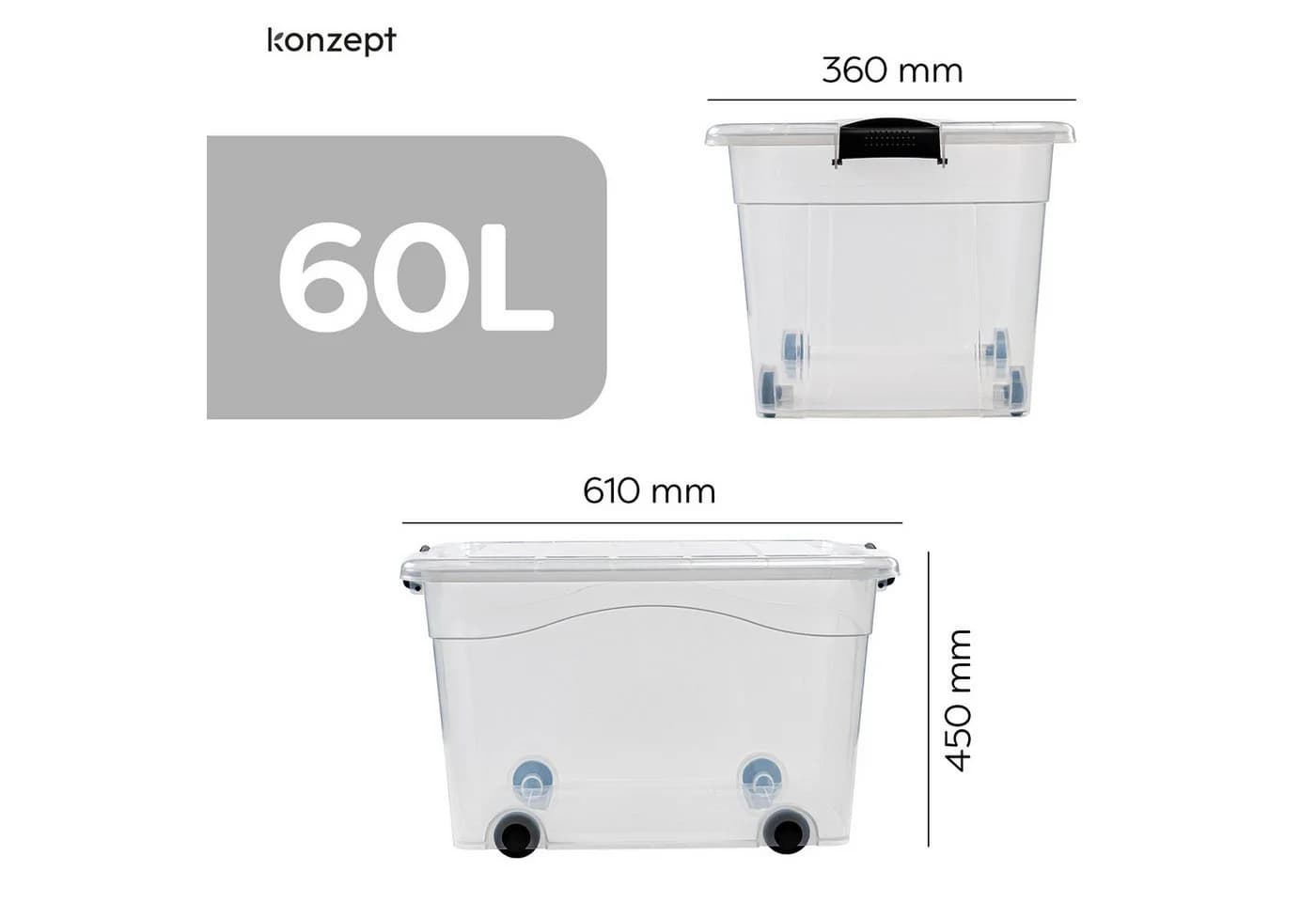 KONZEPT Aufbewahrungsbox Kunststoffbox 60L Transparent Stapelbox mit Rollen - Bild 3