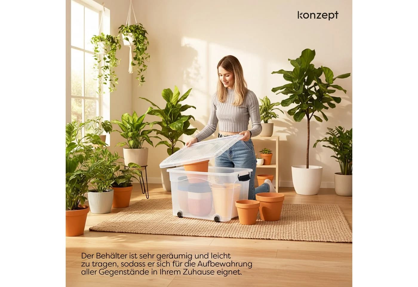 KONZEPT Aufbewahrungsbox Kunststoffbox 60L Transparent Stapelbox mit Rollen - Bild 4