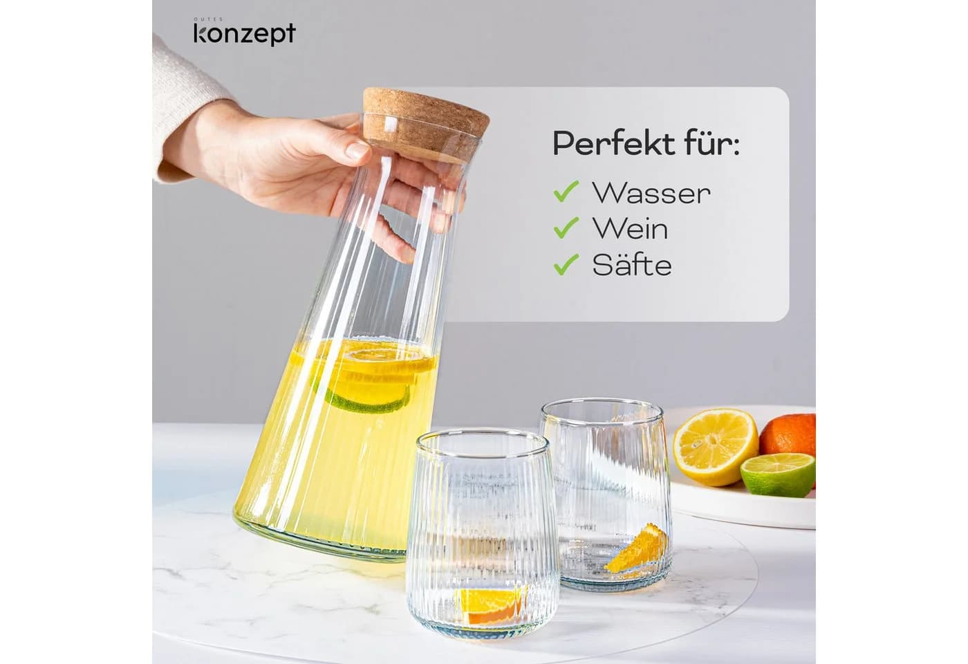 KONZEPT Wasserkaraffe 1L mit 6 Gläsern 320ml Glas Transparent - Bild 5