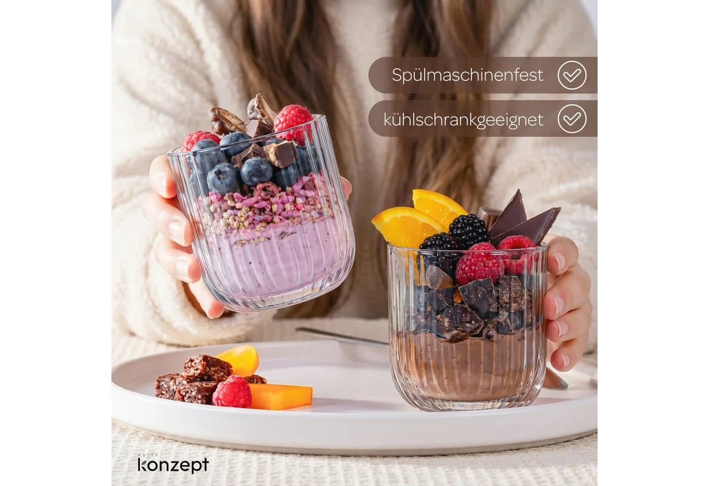 KONZEPT Dessertschale Set 6-tlg. 300 ml Geripptes Glas Transparent - Bild 4
