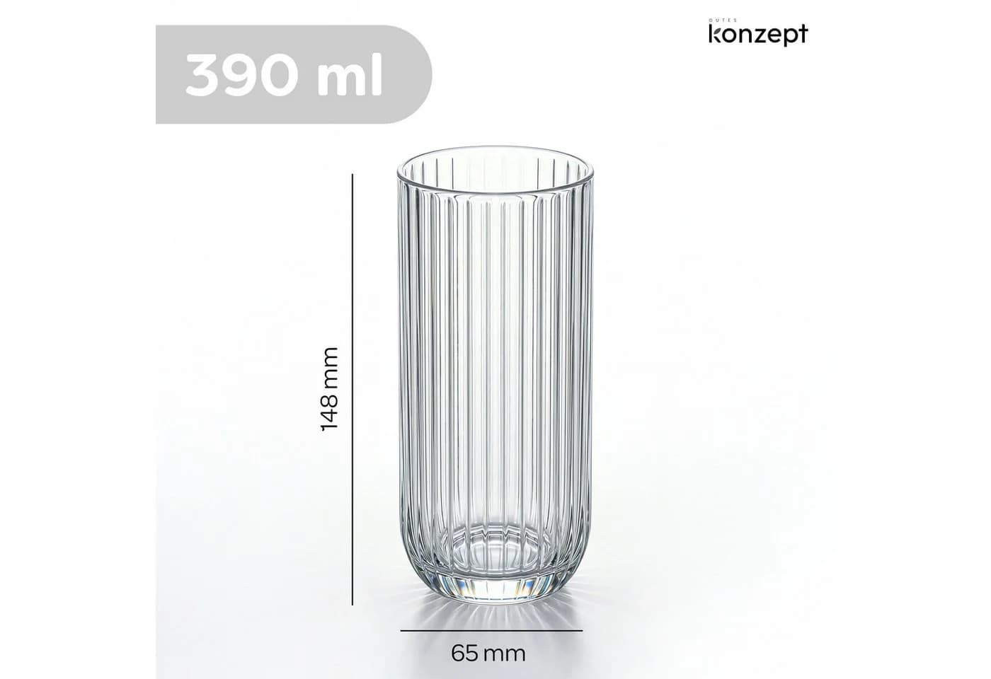 KONZEPT Gläser-Set 6er – 390 ml geriffelte Longdrinkgläser aus klarem Glas - Bild 3