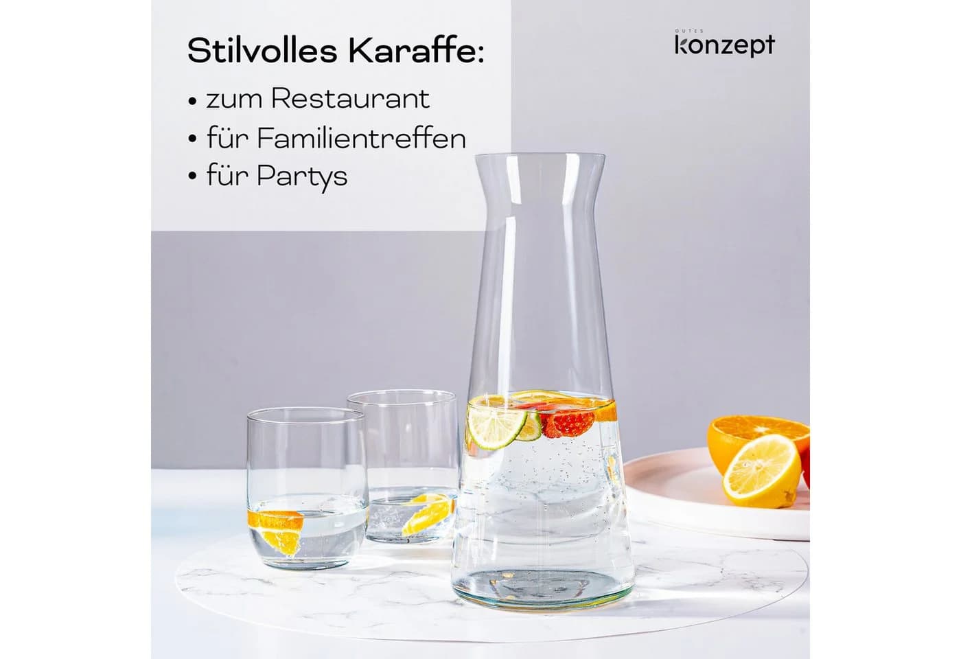 KONZEPT Wasserkaraffe 1L Glas BPA-frei transparent