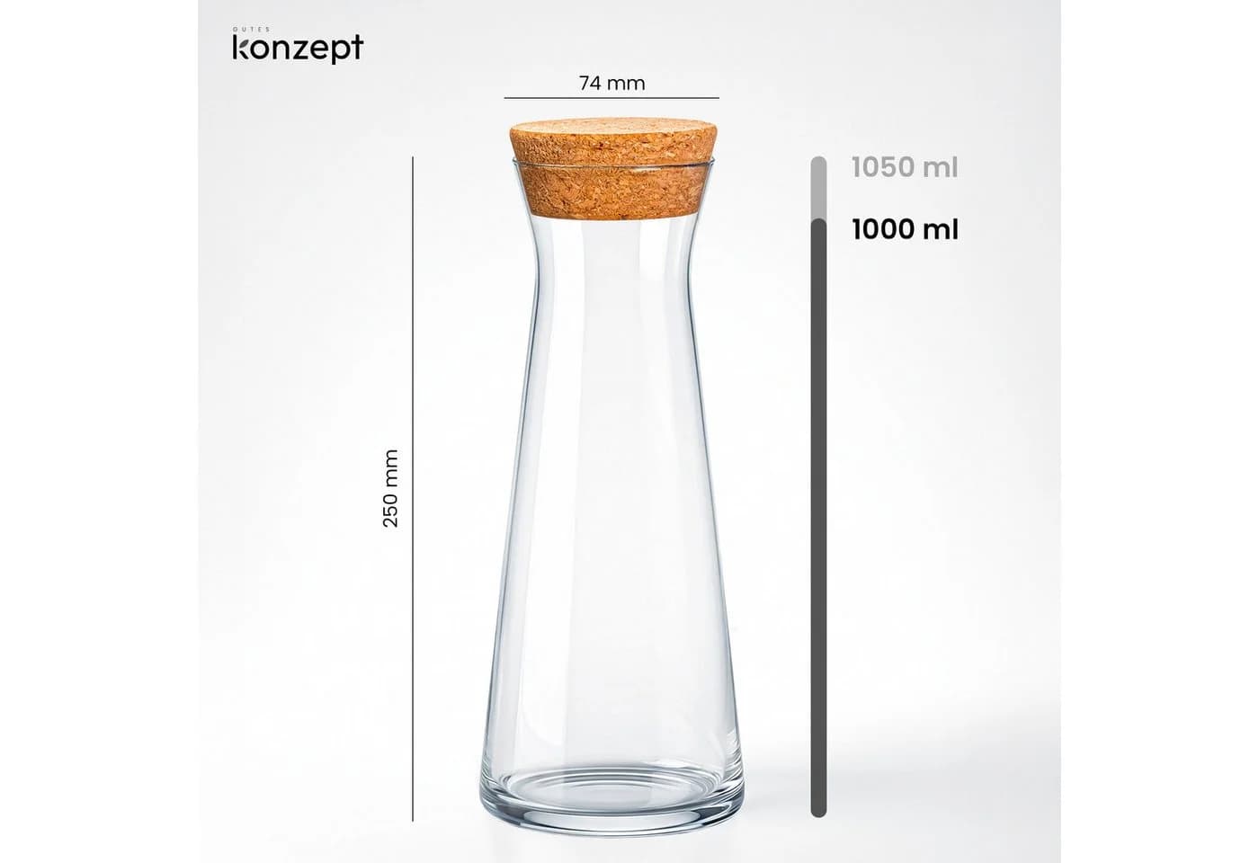 KONZEPT Wasserkaraffe mit Korkdeckel 1L Glas transparent - Bild 3