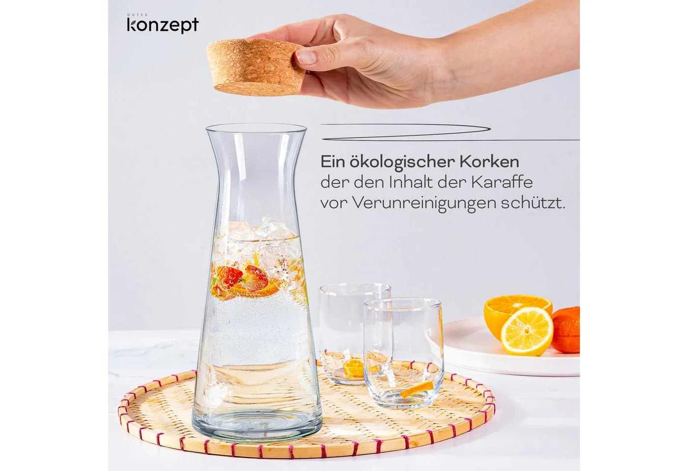 KONZEPT Wasserkaraffe mit Korkdeckel 1L Glas transparent - Bild 5