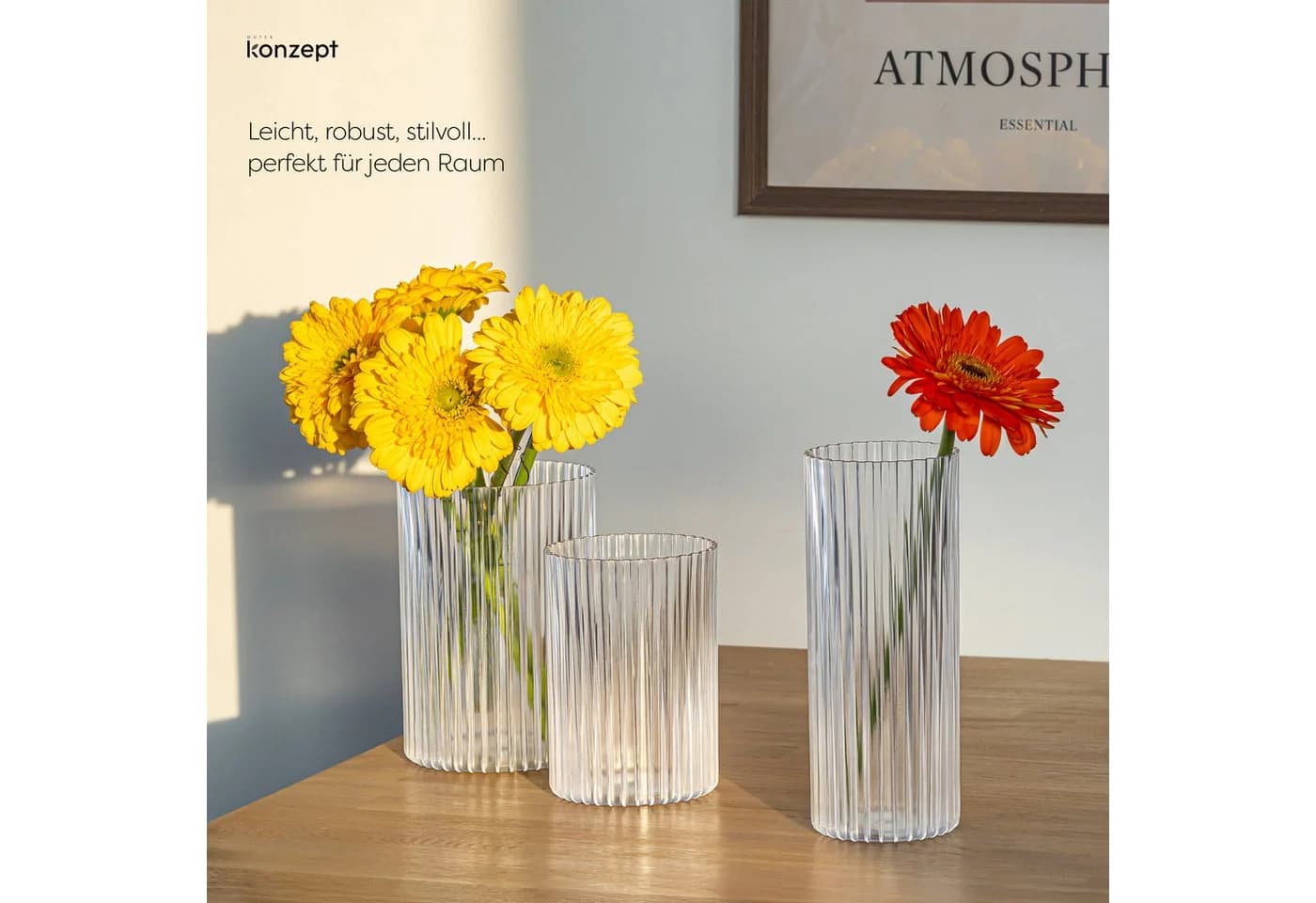 KONZEPT Dekovase 3er Set Kunststoff Stapelbar Transparent