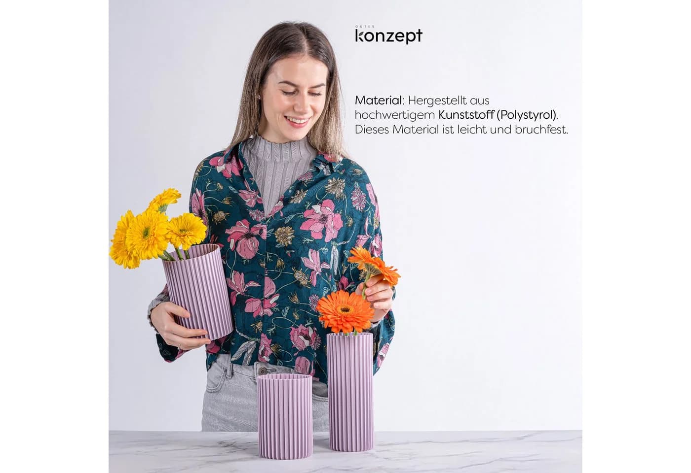 KONZEPT Dekovase 3er Set Kunststoff Stapelbar UV-beständig - Bild 5