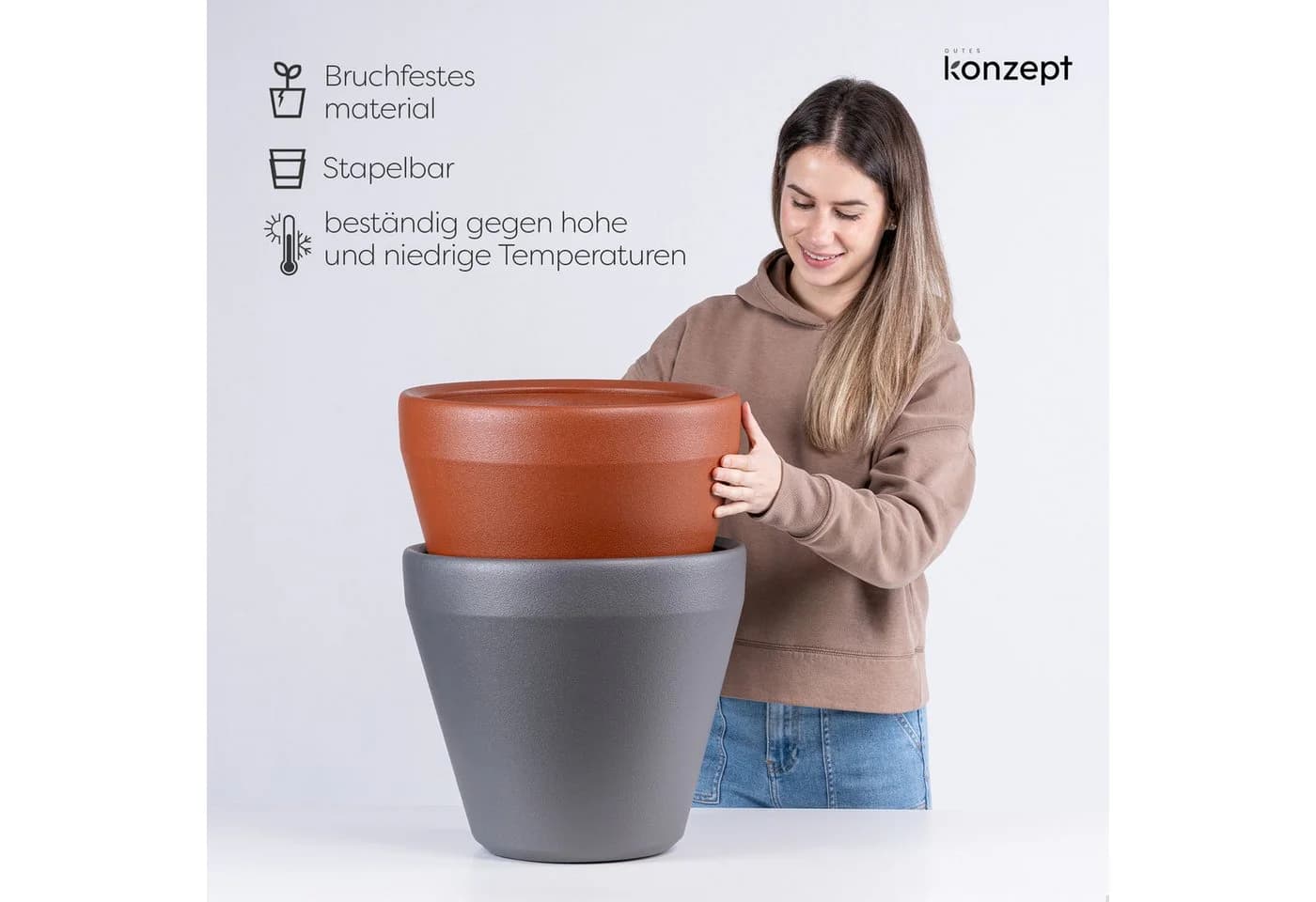 KONZEPT Übertopf 40 cm Grau Kunststoff Ton-Optik - Bild 4