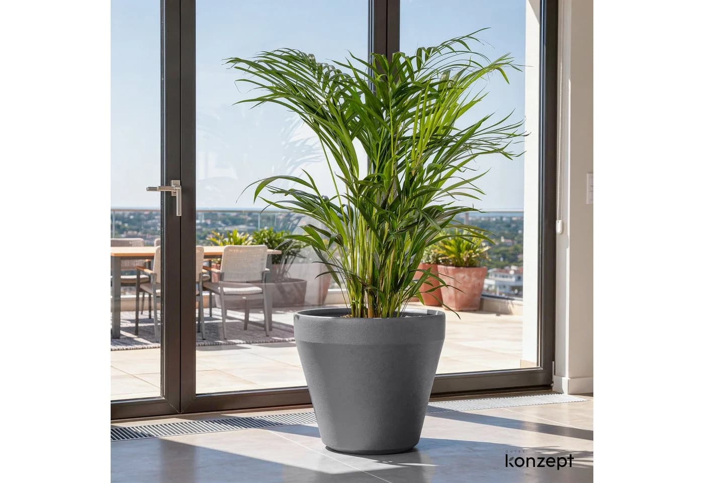 KONZEPT Übertopf 40 cm Grau Kunststoff Ton-Optik - Bild 5