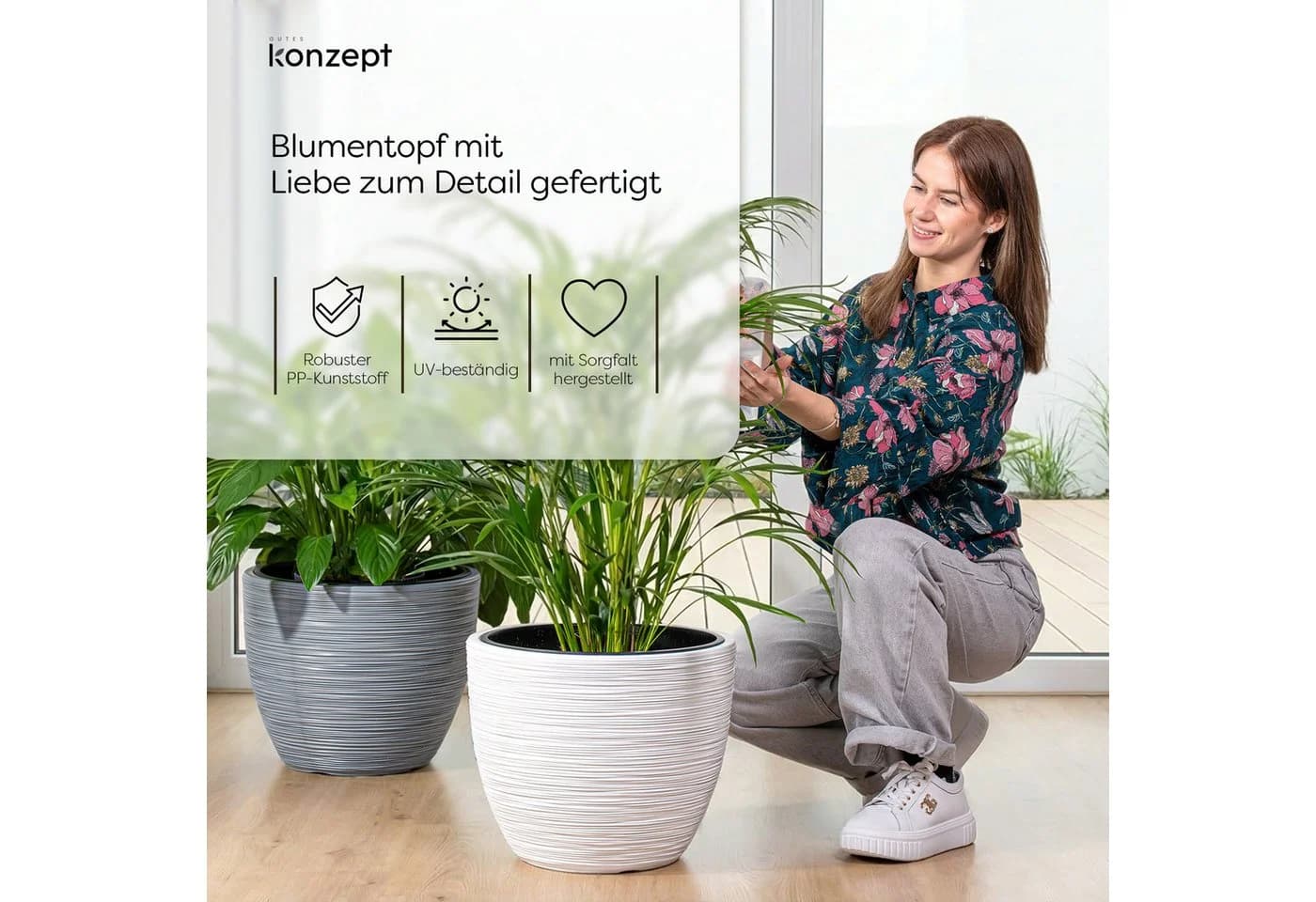 KONZEPT Blumentopf 39 cm Weiß Kunststoff mit Einsatz