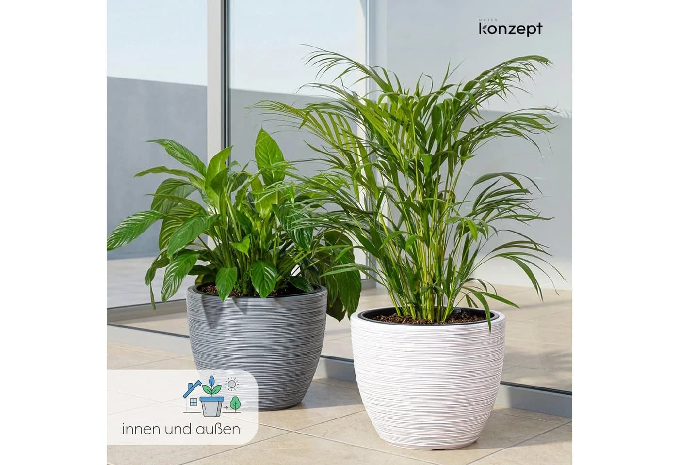 KONZEPT Blumentopf 39 cm Weiß Kunststoff mit Einsatz - Bild 4