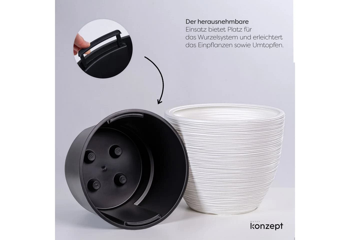 KONZEPT Blumentopf 39 cm Weiß Kunststoff mit Einsatz - Bild 5