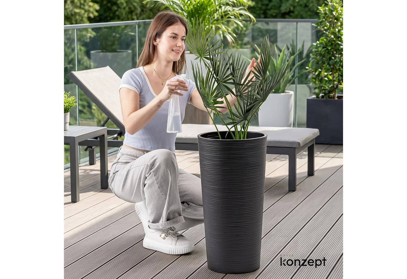 KONZEPT Blumentopf hoch 57 cm Schwarz Kunststoff mit Einsatz
