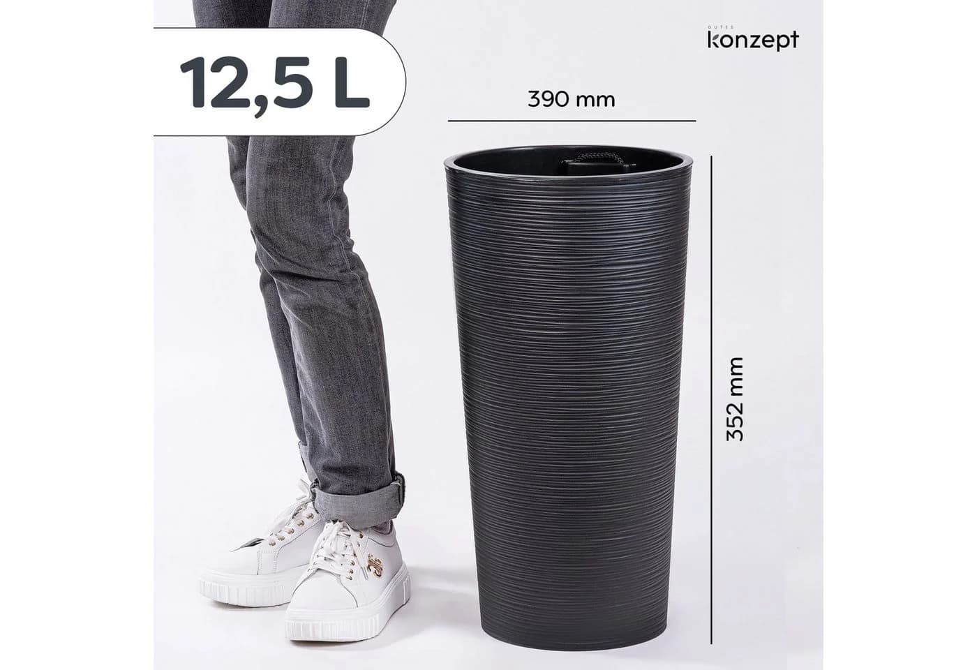 KONZEPT Blumentopf hoch 57 cm Schwarz Kunststoff mit Einsatz - Bild 3