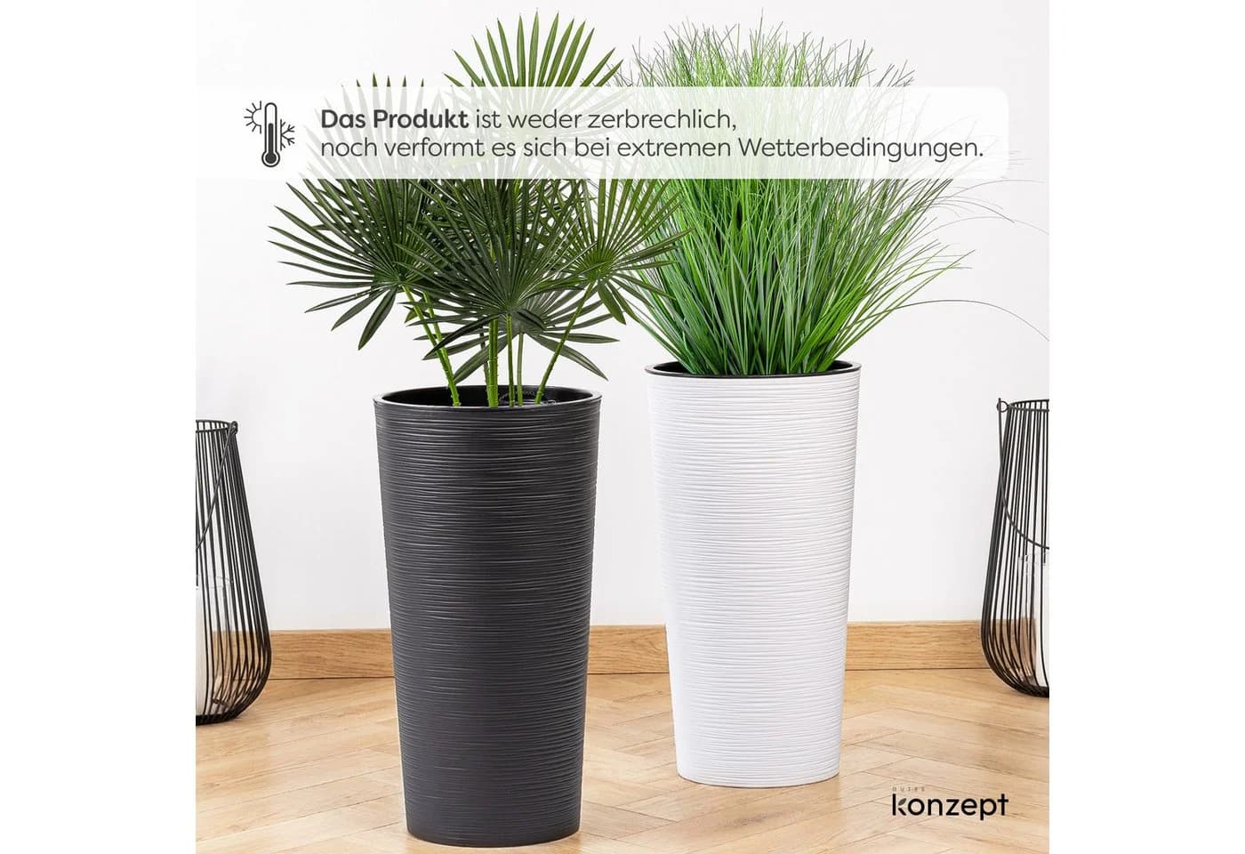 KONZEPT Blumentopf hoch 57 cm Schwarz Kunststoff mit Einsatz - Bild 4