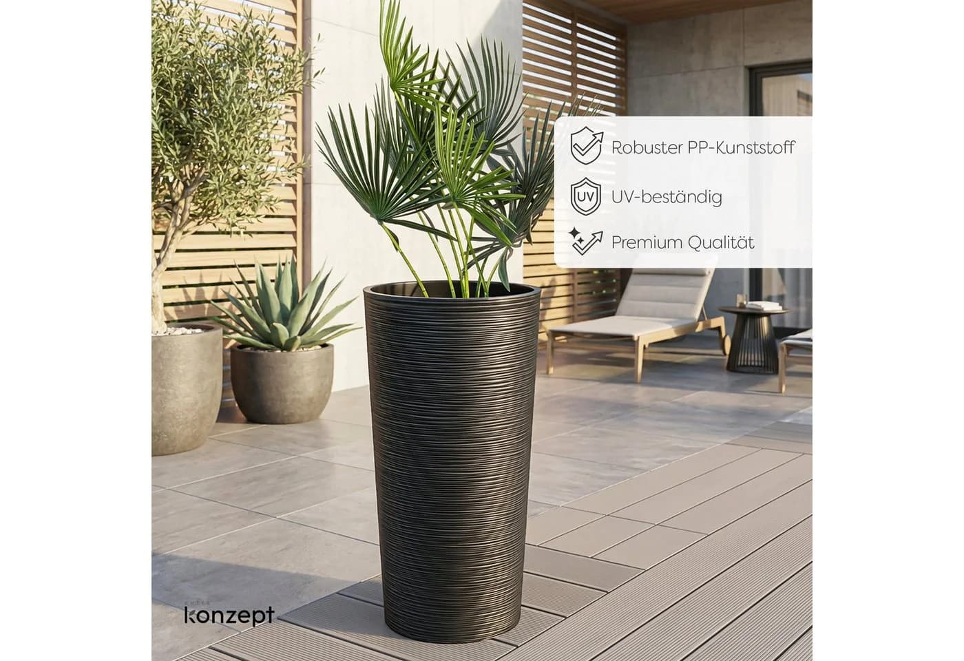 KONZEPT Blumentopf hoch 57 cm Schwarz Kunststoff mit Einsatz - Bild 5