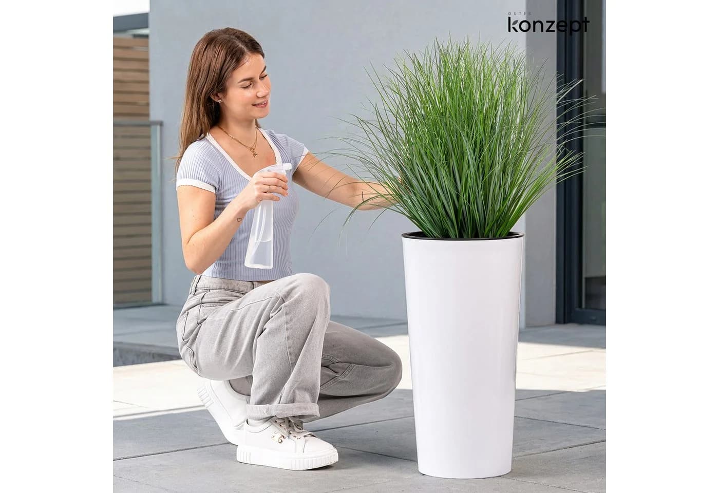 KONZEPT Blumentopf hoch 57 cm Weiß mit Einsatz