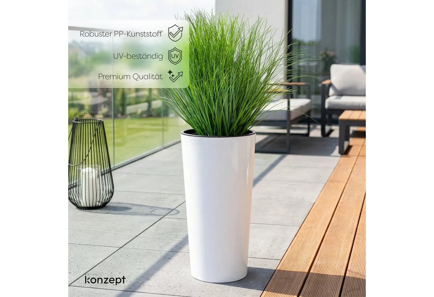 KONZEPT Blumentopf hoch 57 cm Weiß mit Einsatz - Bild 5
