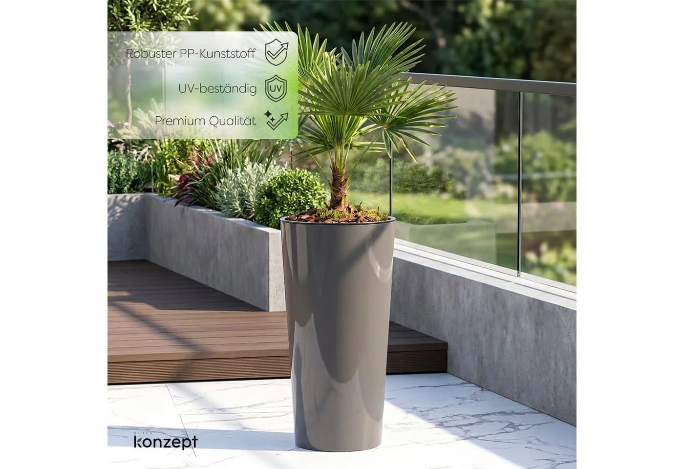 KONZEPT Blumentopf Hochglanz Grau 57 cm - Bild 5