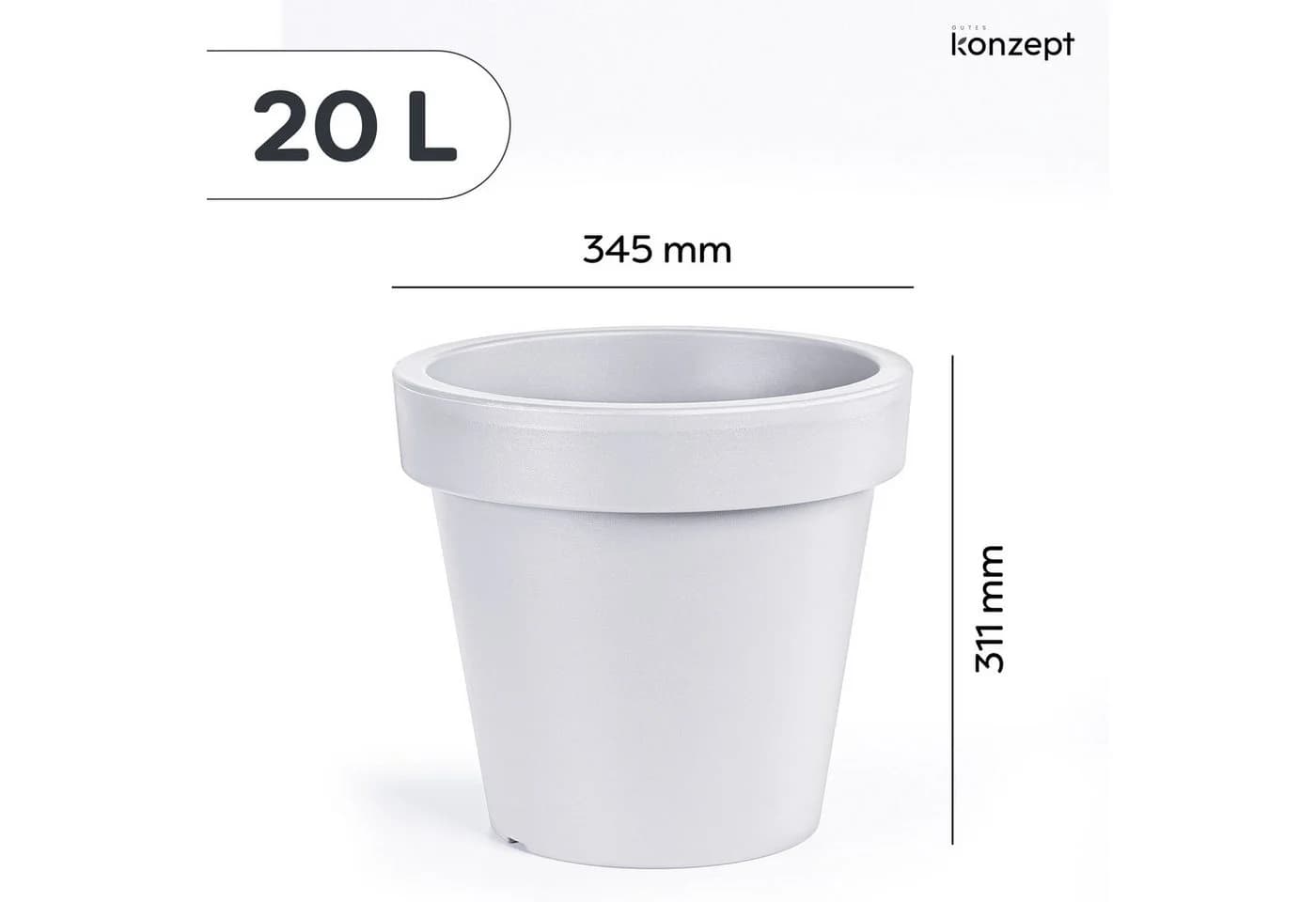 KONZEPT Blumentopf Kunststoff Weiß Konisch 19L UV-beständig - Bild 3