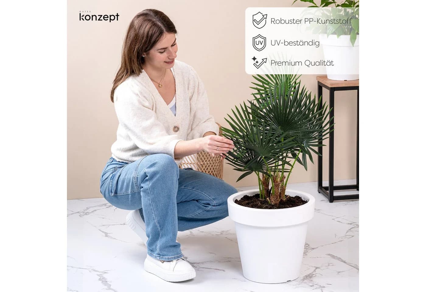KONZEPT Blumentopf Kunststoff Weiß Konisch 19L UV-beständig - Bild 5