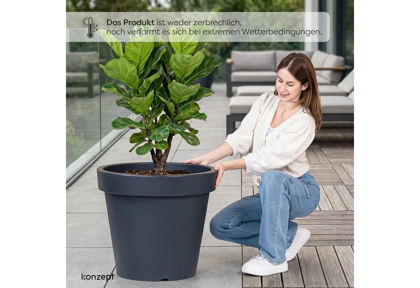 KONZEPT Blumentopf Anthrazit 58 cm Konisch Kunststoff