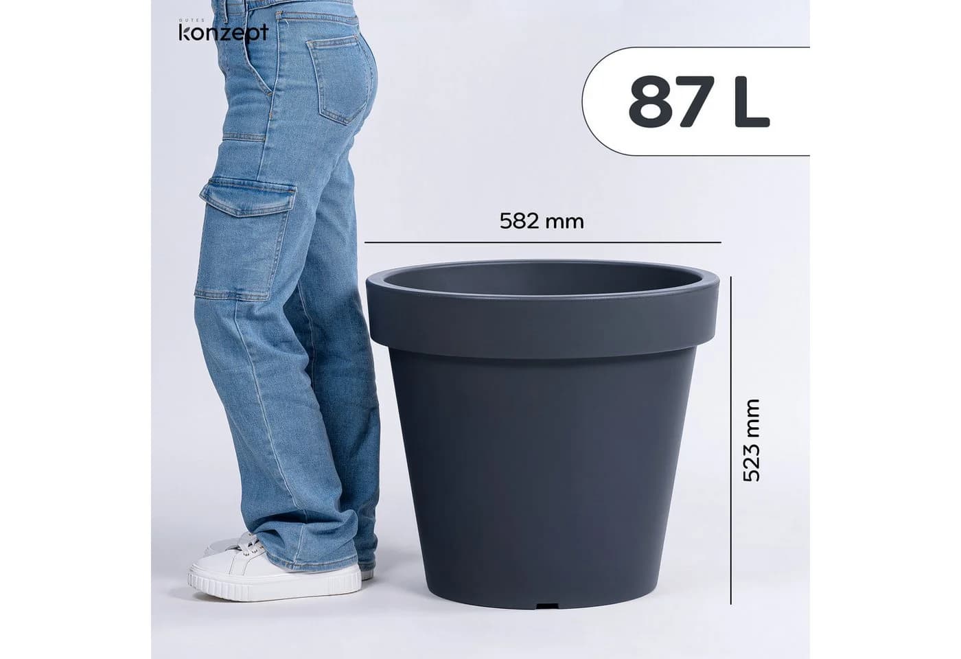 KONZEPT Blumentopf Anthrazit 58 cm Konisch Kunststoff - Bild 3