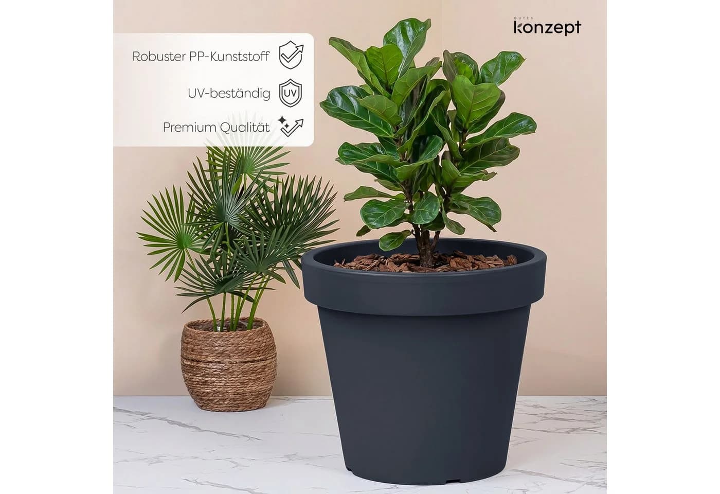 KONZEPT Blumentopf Anthrazit 58 cm Konisch Kunststoff - Bild 5