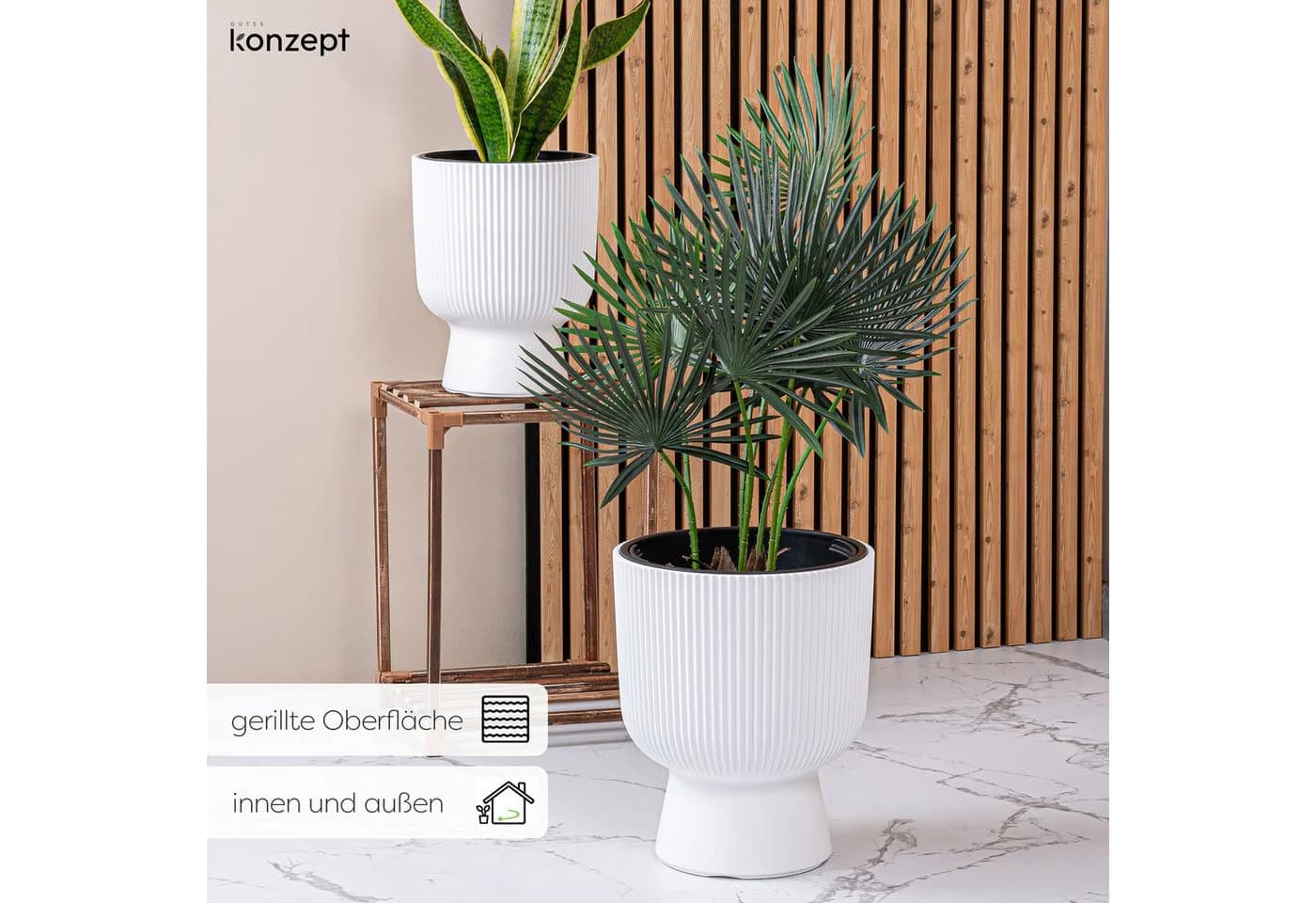 KONZEPT Blumentopf mit Einsatz, weiß, 30 cm, 18L, Rippen-Optik - Bild 5