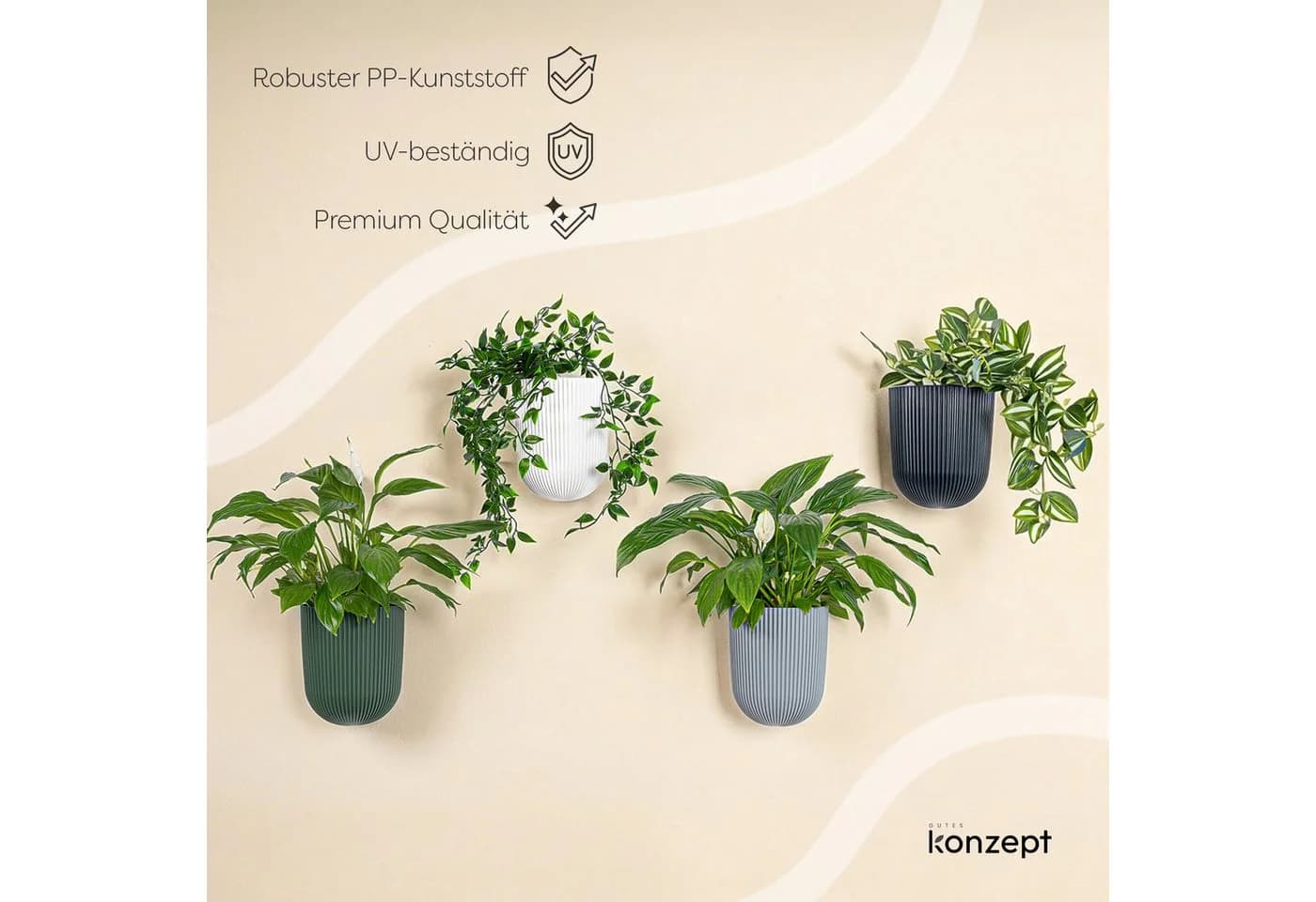 KONZEPT Blumentopf mit Wandbefestigung Grün Kunststoff - Bild 4