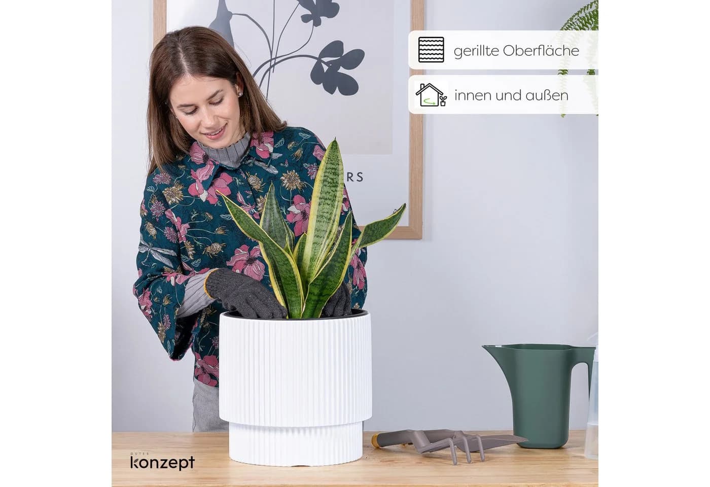 KONZEPT Blumentopf Kunststoff 30cm Weiß mit Einsatz