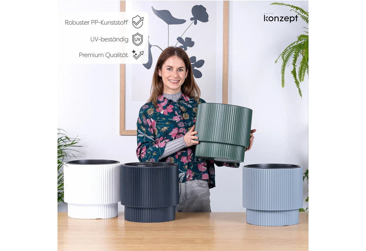 KONZEPT Blumentopf Kunststoff 30cm Weiß mit Einsatz - Bild 4