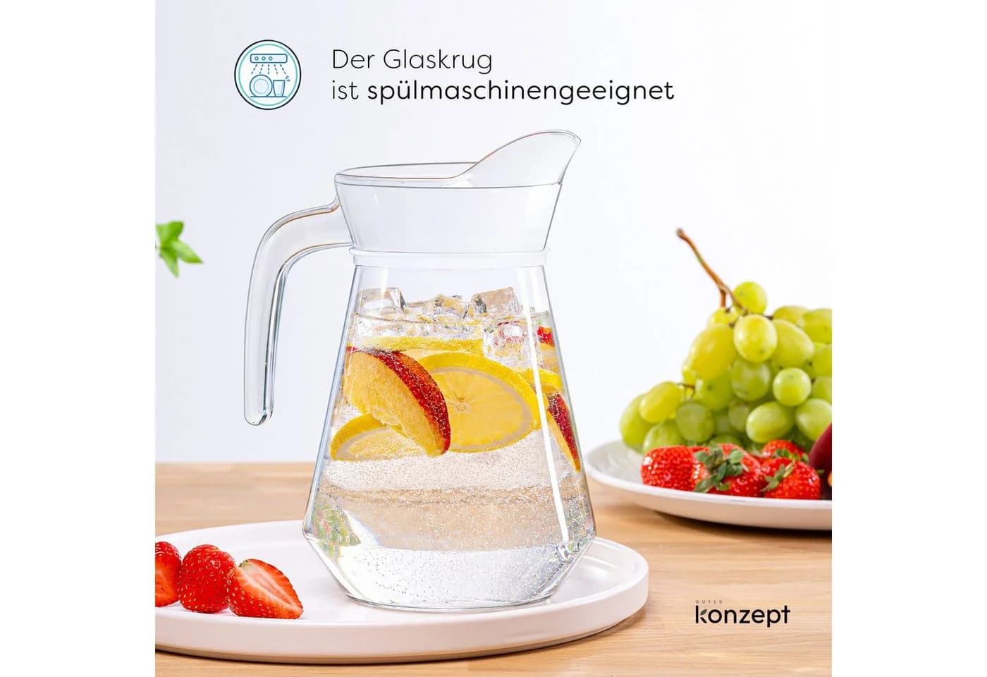 KONZEPT Wasserkrug Glas 1,25 L mit Griff und Ausgießer