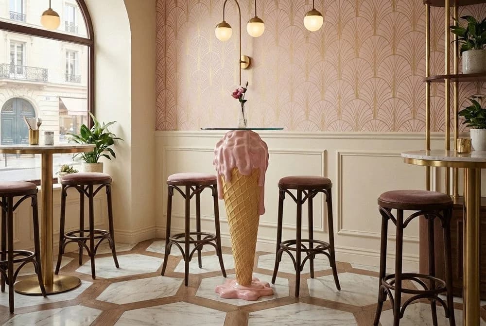 riess-ambiente Bistrotisch ICE CREAM 105cm rosa/beige Glas Eiswaffel - Bild 2