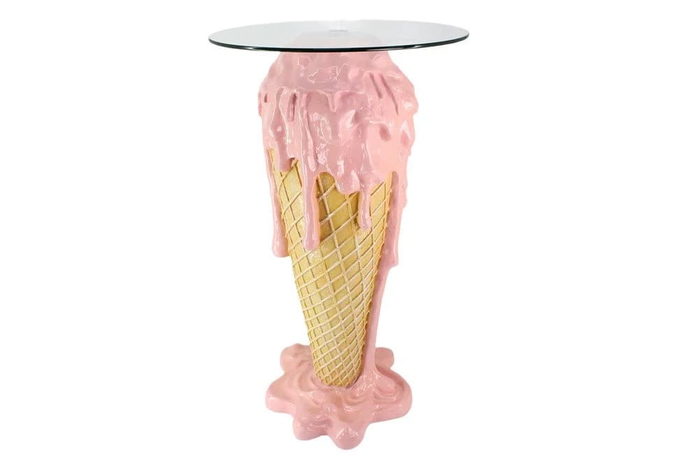 riess-ambiente Bistrotisch ICE CREAM 105cm rosa/beige Glas Eiswaffel - Bild 3