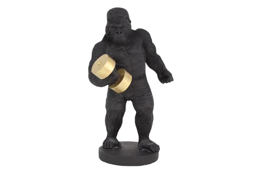 riess-ambiente Tierfigur KING APE 30cm Schwarz/Gold Gorilla mit Hantel