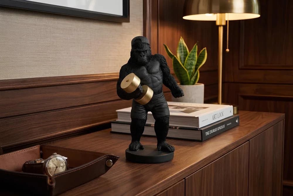 riess-ambiente Tierfigur KING APE 30cm Schwarz/Gold Gorilla mit Hantel - Bild 2