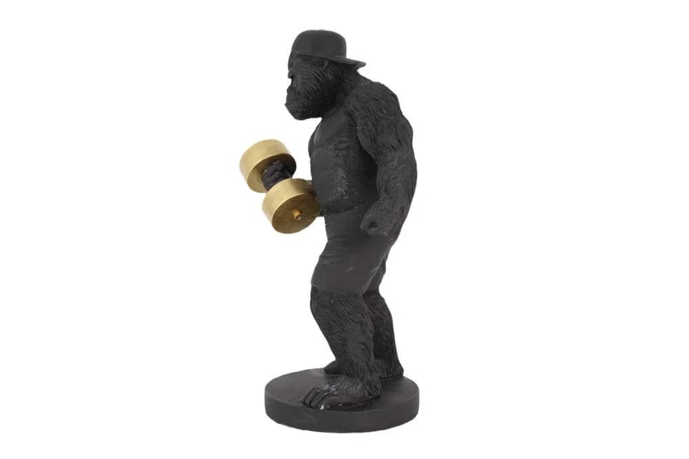 riess-ambiente Tierfigur KING APE 30cm Schwarz/Gold Gorilla mit Hantel - Bild 3