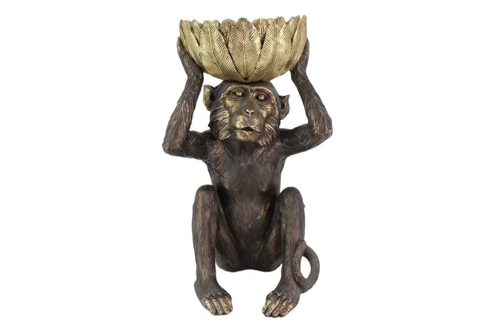riess-ambiente Tierfigur MONKEY 50cm schwarz/gold - Affe mit Schale