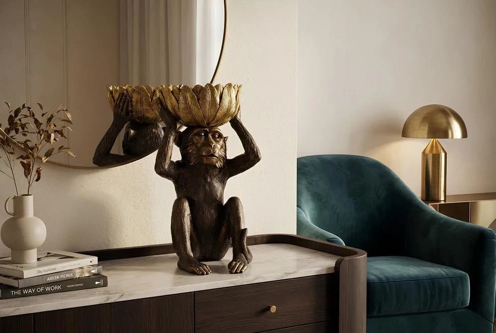 riess-ambiente Tierfigur MONKEY 50cm schwarz/gold - Affe mit Schale - Bild 2