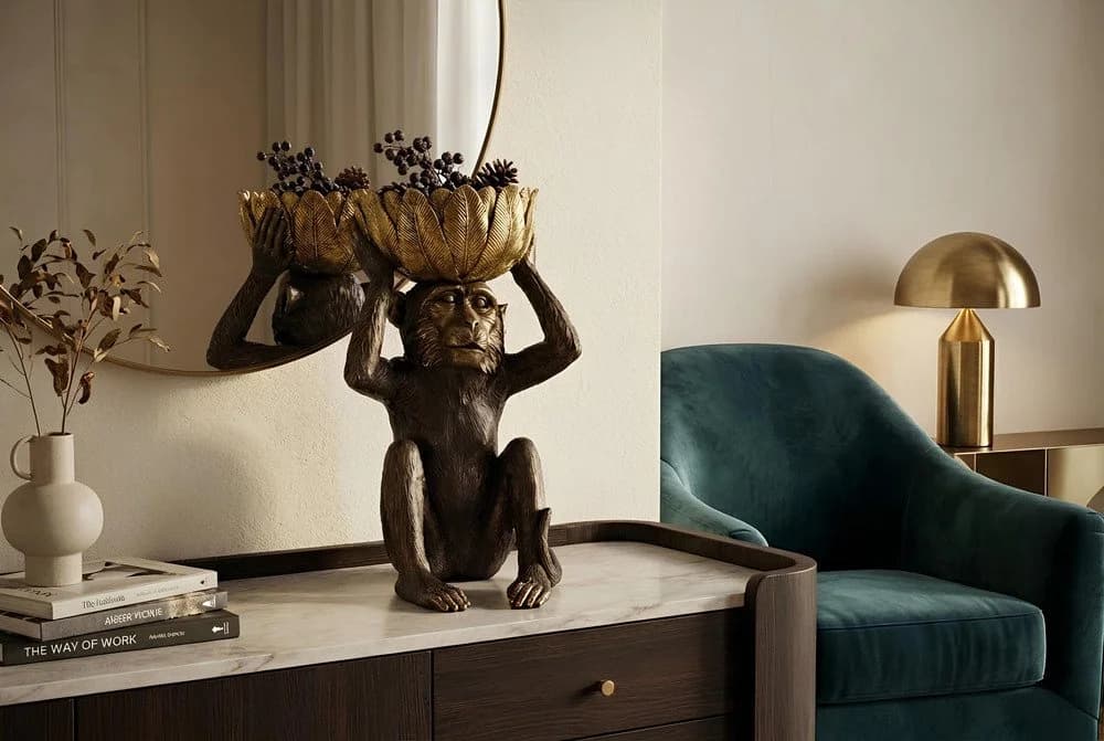 riess-ambiente Tierfigur MONKEY 50cm schwarz/gold - Affe mit Schale - Bild 3