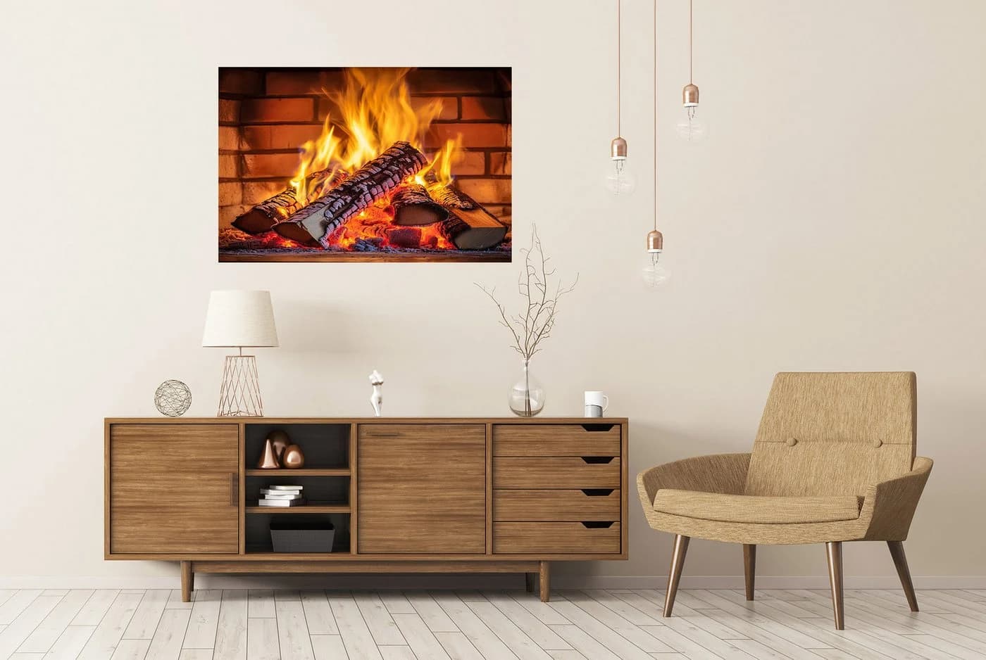 islandburner Poster Kaminfeuer Wohnzimmer Bunt Modern