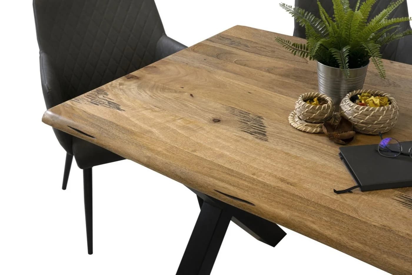 SAM® Baumkantentisch Panther Mangoholz massiv X-Gestell schwarz - Bild 4