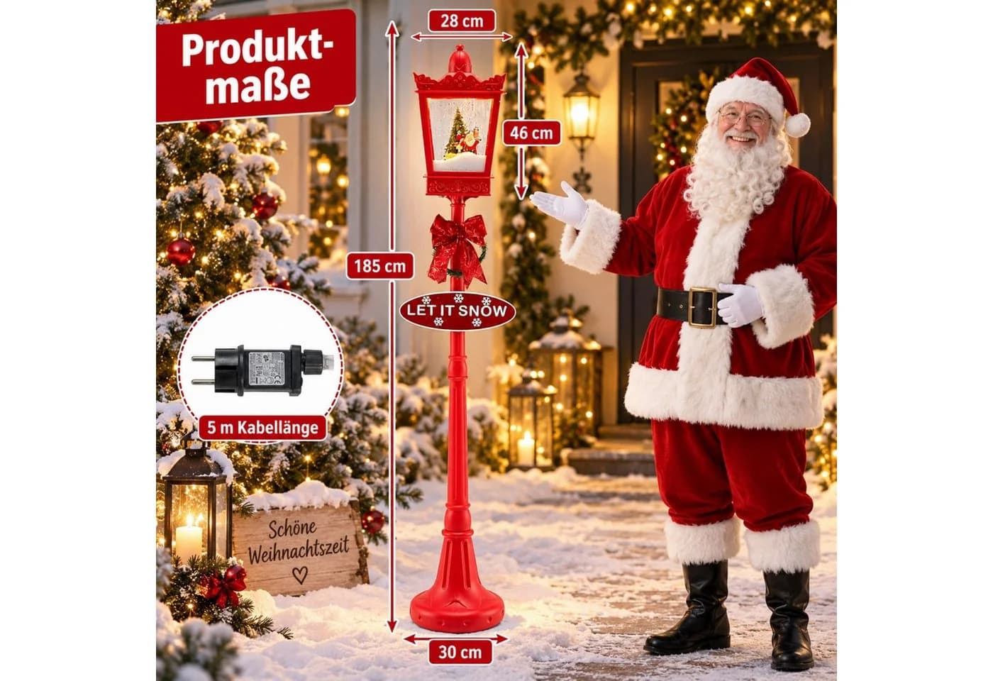 BURI Weihnachtsdeko Straßenlaterne mit Schneegestöber & LED-Licht