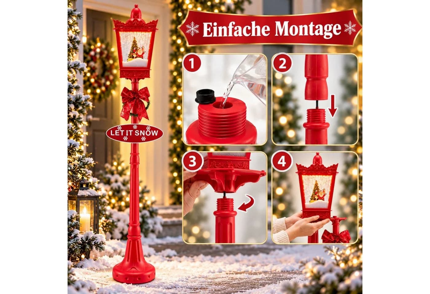 BURI Weihnachtsdeko Straßenlaterne mit Schneegestöber & LED-Licht - Bild 4