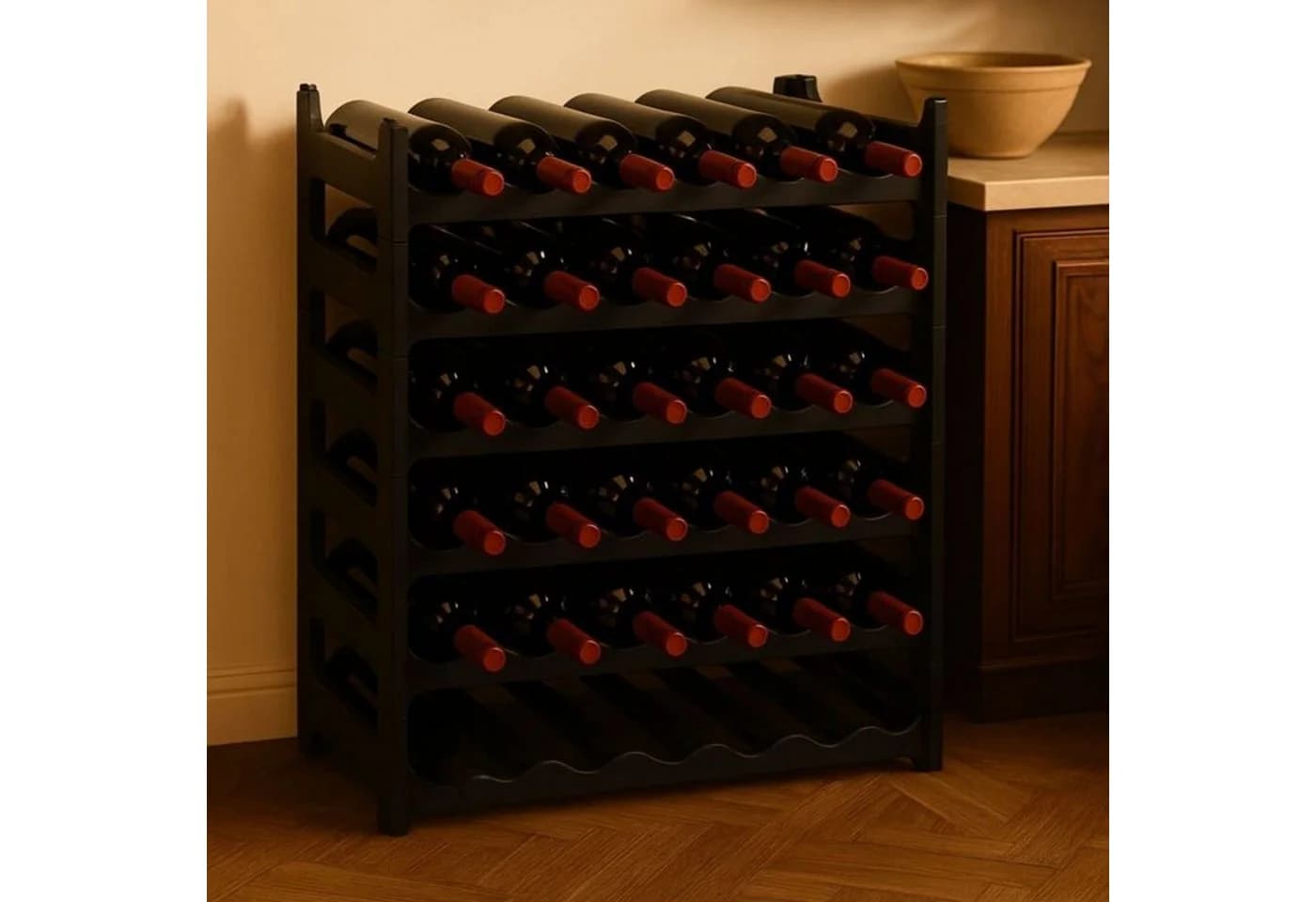 BURI Flaschenregal Weinregal stapelbar Schwarz Kunststoff