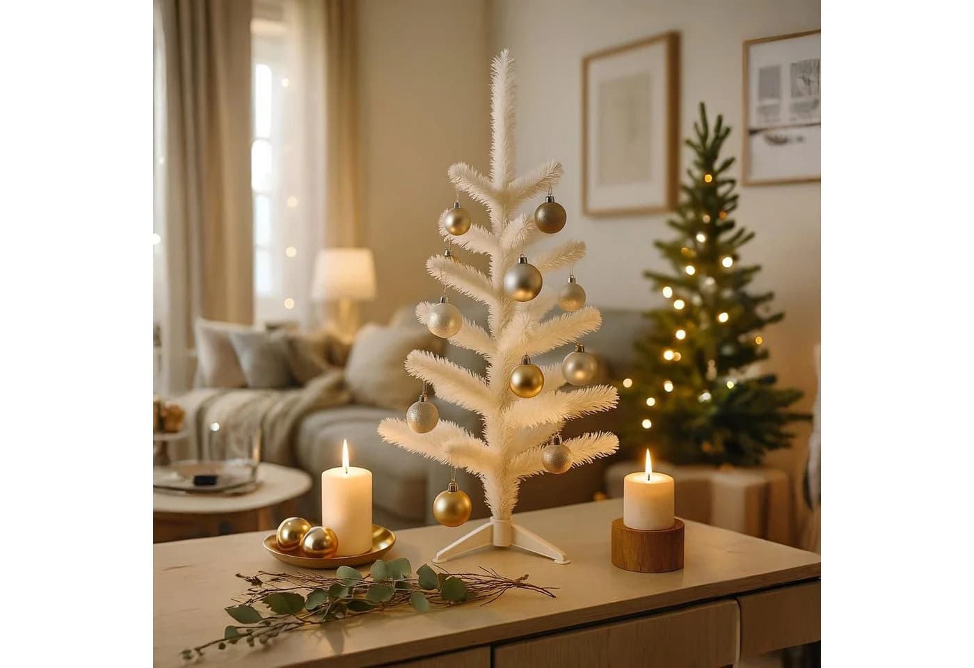 BURI Künstlicher Weihnachtsbaum Weiß 30 und 60cm Deko Tanne - Bild 2