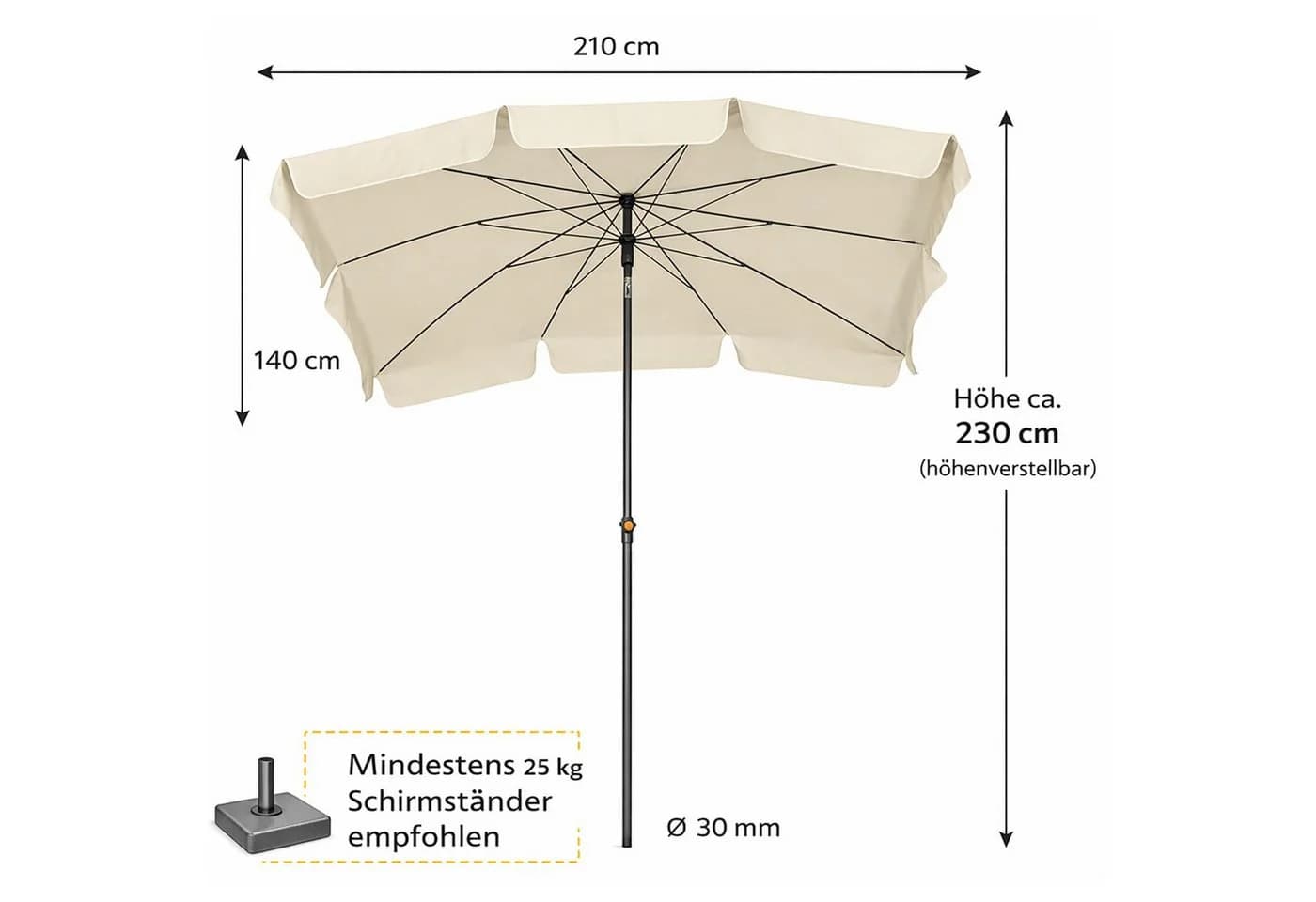 BURI Sonnenschirm 210x140 cm Rechteckig Knickbar Beige - Bild 4